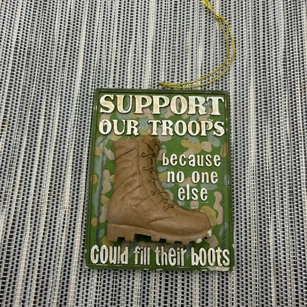 Support Our Troops Military Boot Ornament Camouflage Resin Patriotic Gift 3.25in